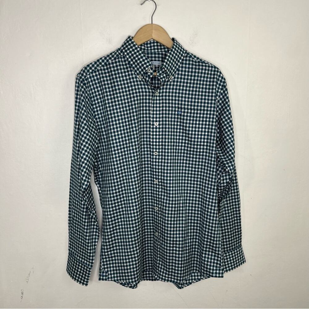 Southern Tide Blue White Gingham Tailored Button Sport Shirt Size Medium